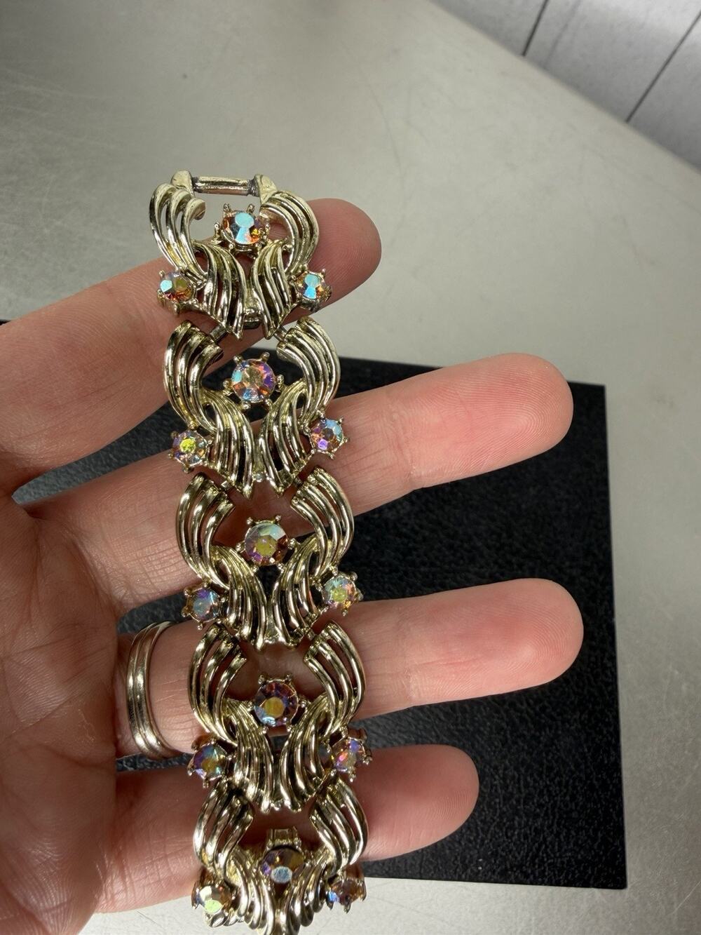 Coro Pegasus AB Rhinestone Link Signed Bracelet 7.5" Hollywood Glam 7in VTG